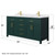 Wyndham WCG242466DGDWCUNSMXX Beckett 66 Inch Double Bathroom Vanity in Green, White Cultured Marble Countertop, Undermount Square Sinks, Brushed Gold Trim