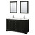 Wyndham WCS202060DDEC2UNSM24 Deborah 60 Inch Double Bathroom Vanity in Dark Espresso, Light-Vein Carrara Cultured Marble Countertop, Undermount Square Sinks, 24 Inch Mirrors
