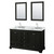 Wyndham WCS202060DDECMUNSM24 Deborah 60 Inch Double Bathroom Vanity in Dark Espresso, White Carrara Marble Countertop, Undermount Square Sinks, and 24 Inch Mirrors