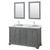 Wyndham WCS202060DKGCMUNSM24 Deborah 60 Inch Double Bathroom Vanity in Dark Gray, White Carrara Marble Countertop, Undermount Square Sinks, and 24 Inch Mirrors