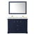 Wyndham WCV232348DBLCMUNSM46 Avery 48 Inch Double Bathroom Vanity in Dark Blue, White Carrara Marble Countertop, Undermount Square Sinks, 46 Inch Mirror