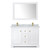 Wyndham WCV232348DWGCMUNSM46 Avery 48 Inch Double Bathroom Vanity in White, White Carrara Marble Countertop, Undermount Square Sinks, 46 Inch Mirror, Brushed Gold Trim