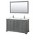 Wyndham WCS202060DKGC2UNSM58 Deborah 60 Inch Double Bathroom Vanity in Dark Gray, Light-Vein Carrara Cultured Marble Countertop, Undermount Square Sinks, 58 Inch Mirror