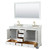 Wyndham WCS202060DWGCMUNOM58 Deborah 60 Inch Double Bathroom Vanity in White, White Carrara Marble Countertop, Undermount Oval Sinks, Brushed Gold Trim, 58 Inch Mirror