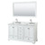 Wyndham WCS202060DWHCMUNSM58 Deborah 60 Inch Double Bathroom Vanity in White, White Carrara Marble Countertop, Undermount Square Sinks, and 58 Inch Mirror
