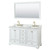 Wyndham WCS202060DWGCMUNSM58 Deborah 60 Inch Double Bathroom Vanity in White, White Carrara Marble Countertop, Undermount Square Sinks, Brushed Gold Trim, 58 Inch Mirror