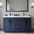 Wyndham WCF292960DBBWCUNSM58 Miranda 60 Inch Double Bathroom Vanity in Dark Blue, White Cultured Marble Countertop, Undermount Square Sinks, Matte Black Trim, 58 Inch Mirror