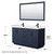 Wyndham WCF292960DBBWCUNSM58 Miranda 60 Inch Double Bathroom Vanity in Dark Blue, White Cultured Marble Countertop, Undermount Square Sinks, Matte Black Trim, 58 Inch Mirror