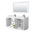 Wyndham WCF292960DWBWCUNSM58 Miranda 60 Inch Double Bathroom Vanity in White, White Cultured Marble Countertop, Undermount Square Sinks, Matte Black Trim, 58 Inch Mirror