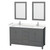 Wyndham WCS141460DKGC2UNSM24 Sheffield 60 Inch Double Bathroom Vanity in Dark Gray, Carrara Cultured Marble Countertop, Undermount Square Sinks, 24 Inch Mirrors