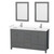 Wyndham WCS141460DKGWCUNSM24 Sheffield 60 Inch Double Bathroom Vanity in Dark Gray, White Cultured Marble Countertop, Undermount Square Sinks, 24 Inch Mirrors