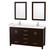 Wyndham WCS141460DESC2UNSM24 Sheffield 60 Inch Double Bathroom Vanity in Espresso, Carrara Cultured Marble Countertop, Undermount Square Sinks, 24 Inch Mirrors