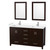 Wyndham WCS141460DESWCUNSM24 Sheffield 60 Inch Double Bathroom Vanity in Espresso, White Cultured Marble Countertop, Undermount Square Sinks, 24 Inch Mirrors