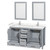 Wyndham WCS141460DGYC2UNSM24 Sheffield 60 Inch Double Bathroom Vanity in Gray, Carrara Cultured Marble Countertop, Undermount Square Sinks, 24 Inch Mirrors