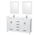 Wyndham WCS141460DWHWCUNSM24 Sheffield 60 Inch Double Bathroom Vanity in White, White Cultured Marble Countertop, Undermount Square Sinks, 24 Inch Mirrors