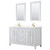 Wyndham WCV252560DWGC2UNSM24 Daria 60 Inch Double Bathroom Vanity in White, Light-Vein Carrara Cultured Marble Countertop, Undermount Square Sinks, 24 Inch Mirrors, Brushed Gold Trim