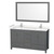 Wyndham WCS141460DKGC2UNSM58 Sheffield 60 Inch Double Bathroom Vanity in Dark Gray, Carrara Cultured Marble Countertop, Undermount Square Sinks, 58 Inch Mirror