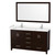 Wyndham WCS141460DESC2UNSM58 Sheffield 60 Inch Double Bathroom Vanity in Espresso, Carrara Cultured Marble Countertop, Undermount Square Sinks, 58 Inch Mirror