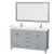 Wyndham WCS141460DGYWCUNSM58 Sheffield 60 Inch Double Bathroom Vanity in Gray, White Cultured Marble Countertop, Undermount Square Sinks, 58 Inch Mirror