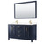Wyndham WCV252560DBLC2UNSM58 Daria 60 Inch Double Bathroom Vanity in Dark Blue, Light-Vein Carrara Cultured Marble Countertop, Undermount Square Sinks, 58 Inch Mirror
