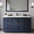 Wyndham WCF292960SBBC2UNSM58 Miranda 60 Inch Single Bathroom Vanity in Dark Blue, Light-Vein Carrara Cultured Marble Countertop, Undermount Square Sink, Matte Black Trim, 58 Inch Mirror
