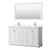 Wyndham WCV232360DWGWCUNSM58 Avery 60 Inch Double Bathroom Vanity in White, White Cultured Marble Countertop, Undermount Square Sinks, 58 Inch Mirror, Brushed Gold Trim
