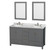 Wyndham WCS141460DKGCMUNOM24 Sheffield 60 Inch Double Bathroom Vanity in Dark Gray, White Carrara Marble Countertop, Undermount Oval Sinks, and 24 Inch Mirrors