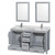 Wyndham WCS141460DGYCMUNSM24 Sheffield 60 Inch Double Bathroom Vanity in Gray, White Carrara Marble Countertop, Undermount Square Sinks, and 24 Inch Mirrors