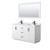 Wyndham WCF292960DWBCMUNSM58 Miranda 60 Inch Double Bathroom Vanity in White, White Carrara Marble Countertop, Undermount Square Sinks, Matte Black Trim, 58 Inch Mirror