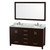 Wyndham WCS141460DESCMUNOM58 Sheffield 60 Inch Double Bathroom Vanity in Espresso, White Carrara Marble Countertop, Undermount Oval Sinks, and 58 Inch Mirror