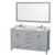 Wyndham WCS141460DGYCMUNOM58 Sheffield 60 Inch Double Bathroom Vanity in Gray, White Carrara Marble Countertop, Undermount Oval Sinks, and 58 Inch Mirror