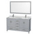 Wyndham WCS141460DGYCMUNSM58 Sheffield 60 Inch Double Bathroom Vanity in Gray, White Carrara Marble Countertop, Undermount Square Sinks, and 58 Inch Mirror
