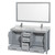 Wyndham WCS141460DGYCMUNSM58 Sheffield 60 Inch Double Bathroom Vanity in Gray, White Carrara Marble Countertop, Undermount Square Sinks, and 58 Inch Mirror