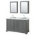 Wyndham WCS202060DKGCMUNOMED Deborah 60 Inch Double Bathroom Vanity in Dark Gray, White Carrara Marble Countertop, Undermount Oval Sinks, and Medicine Cabinets