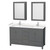 Wyndham WCS141460DKGC2UNSMED Sheffield 60 Inch Double Bathroom Vanity in Dark Gray, Carrara Cultured Marble Countertop, Undermount Square Sinks, Medicine Cabinets