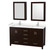 Wyndham WCS141460DESC2UNSMED Sheffield 60 Inch Double Bathroom Vanity in Espresso, Carrara Cultured Marble Countertop, Undermount Square Sinks, Medicine Cabinets