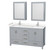 Wyndham WCS141460DGYC2UNSMED Sheffield 60 Inch Double Bathroom Vanity in Gray, Carrara Cultured Marble Countertop, Undermount Square Sinks, Medicine Cabinets
