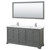 Wyndham WCS202072DKGWCUNSM70 Deborah 72 Inch Double Bathroom Vanity in Dark Gray, White Cultured Marble Countertop, Undermount Square Sinks, 70 Inch Mirror