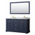 Wyndham WCV232360DBLCMUNOM58 Avery 60 Inch Double Bathroom Vanity in Dark Blue, White Carrara Marble Countertop, Undermount Oval Sinks, and 58 Inch Mirror
