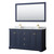 Wyndham WCV232360DBLCMUNSM58 Avery 60 Inch Double Bathroom Vanity in Dark Blue, White Carrara Marble Countertop, Undermount Square Sinks, and 58 Inch Mirror