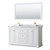 Wyndham WCV232360DWGCMUNSM58 Avery 60 Inch Double Bathroom Vanity in White, White Carrara Marble Countertop, Undermount Square Sinks, 58 Inch Mirror, Brushed Gold Trim