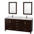 Wyndham WCS141472DESCMUNSM24 Sheffield 72 Inch Double Bathroom Vanity in Espresso, White Carrara Marble Countertop, Undermount Square Sinks, and 24 Inch Mirrors