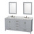 Wyndham WCS141472DGYCMUNOM24 Sheffield 72 Inch Double Bathroom Vanity in Gray, White Carrara Marble Countertop, Undermount Oval Sinks, and 24 Inch Mirrors
