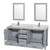 Wyndham WCS141472DGYCMUNSM24 Sheffield 72 Inch Double Bathroom Vanity in Gray, White Carrara Marble Countertop, Undermount Square Sinks, and 24 Inch Mirrors