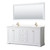 Wyndham WCV232372DWGC2UNSM70 Avery 72 Inch Double Bathroom Vanity in White, Light-Vein Carrara Cultured Marble Countertop, Undermount Square Sinks, 70 Inch Mirror, Brushed Gold Trim
