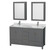 Wyndham WCS141460DKGCMUNSMED Sheffield 60 Inch Double Bathroom Vanity in Dark Gray, White Carrara Marble Countertop, Undermount Square Sinks, and Medicine Cabinets