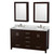 Wyndham WCS141460DESCMUNOMED Sheffield 60 Inch Double Bathroom Vanity in Espresso, White Carrara Marble Countertop, Undermount Oval Sinks, and Medicine Cabinets