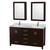 Wyndham WCS141460DESCMUNSMED Sheffield 60 Inch Double Bathroom Vanity in Espresso, White Carrara Marble Countertop, Undermount Square Sinks, and Medicine Cabinets