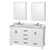 Wyndham WCS141460DWHCMUNOMED Sheffield 60 Inch Double Bathroom Vanity in White, White Carrara Marble Countertop, Undermount Oval Sinks, and Medicine Cabinets