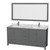 Wyndham WCS141472DKGCMUNSM70 Sheffield 72 Inch Double Bathroom Vanity in Dark Gray, White Carrara Marble Countertop, Undermount Square Sinks, and 70 Inch Mirror